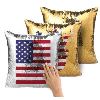 Σημαία Αμερικής, Μαξιλάρι καναπέ Μαγικό Χρυσό με πούλιες 40x40cm περιέχεται το γέμισμα