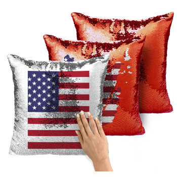 Σημαία Αμερικής, Μαξιλάρι καναπέ Μαγικό Κόκκινο με πούλιες 40x40cm περιέχεται το γέμισμα