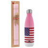 Easter Set, Metallic pink/white (Stainless steel) thermos, double-walled, 500ml & aromatic flat Easter candle (30cm) (PINK)