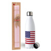 Easter Set, metallic stainless steel water bottle (750ml) & scented flat Easter candle (30cm) (PINK)