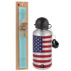 Easter Set, metallic silver aluminum water bottle (500ml) & scented flat Easter candle (30cm) (TURQUOISE)