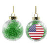 Transparent Christmas tree ball ornament with green filling 8cm
