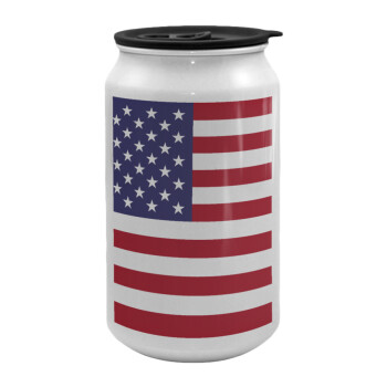 USA Flag, Κούπα ταξιδιού μεταλλική με καπάκι (tin-can) 500ml