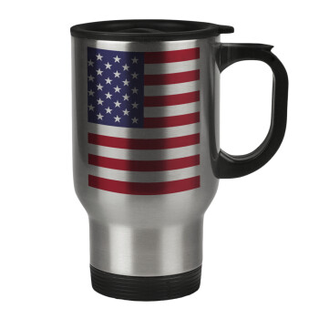USA Flag, Stainless steel travel mug with lid, double wall 450ml