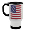 Σημαία Αμερικής, Κούπα ταξιδιού ανοξείδωτη με καπάκι, διπλού τοιχώματος (θερμό) λευκή 450ml