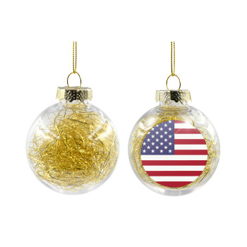 USA Flag, Transparent Christmas tree ball ornament with gold filling 8cm
