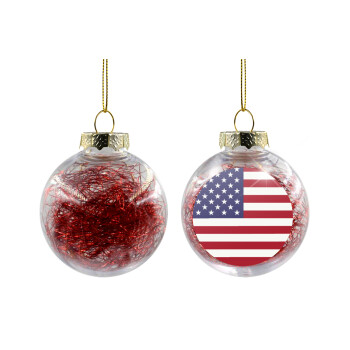 USA Flag, Transparent Christmas tree ball ornament with red filling 8cm