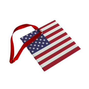Σημαία Αμερικής, Χριστουγεννιάτικο στολίδι γυάλινο τετράγωνο 9x9cm