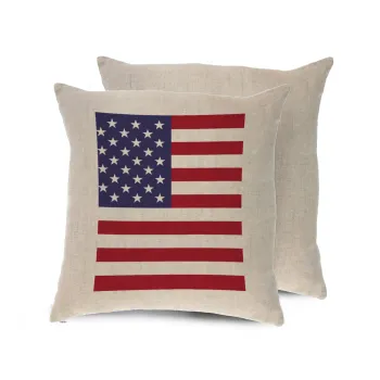USA Flag, Μαξιλάρι καναπέ ΛΙΝΟ 40x40cm περιέχεται το  γέμισμα