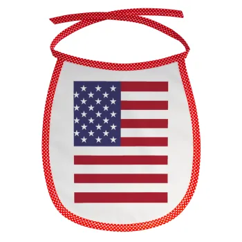 USA Flag, Σαλιάρα μωρού αλέκιαστη με κορδόνι Κόκκινη