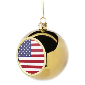 USA Flag, Golden Christmas tree ball ornament 8cm