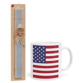 USA Flag, Easter Set, Ceramic Cup (330ml) & Easter aromatic flat candle (30cm) (GRAY)