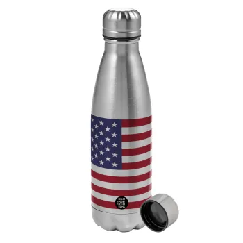 USA Flag, Metallic water bottle, stainless steel, 750ml
