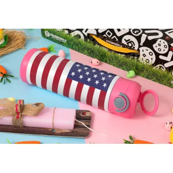 USA Flag, Easter candle, Childrens hot water bottle, stainless steel, with safety straw, PINK (500ml)