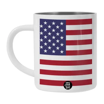 Σημαία Αμερικής, Λευκή Ανοξείδωτη Μεταλλική Κούπα 450ml - Διπλού Τοιχώματος 