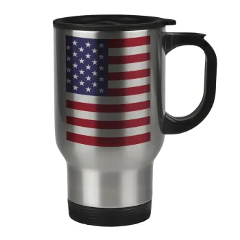 USA Flag, Stainless steel travel mug with lid, double wall 450ml