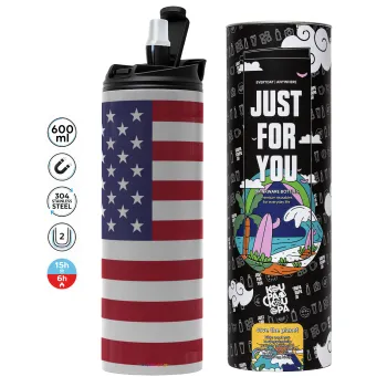 USA Flag, Tumbler stainless steel GREY 600ml