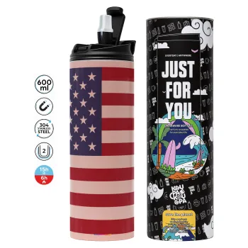 USA Flag, Tumbler stainless steel PINK 600ml