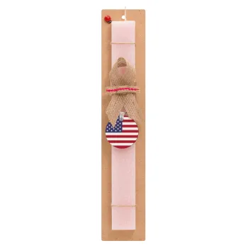 USA Flag, Easter Set, wooden keychain & scented flat Easter candle (30cm) (PINK)