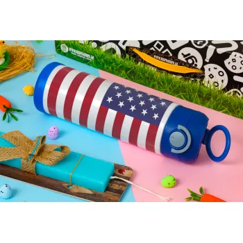 USA Flag, Easter candle, Childrens hot water bottle, stainless steel, with safety straw, BLUE (500ml)