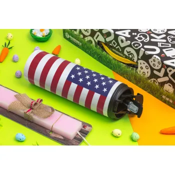 USA Flag, Easter candle,Travel Tumbler 2 Lids, with metal straw & cleaning brush & aromatic flat candle (30cm) (PINK)