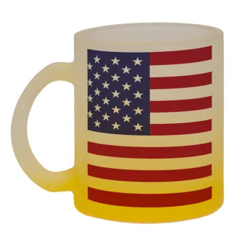 Σημαία Αμερικής, Κούπα γυάλινη δίχρωμη με βάση το κίτρινο ματ, 330ml