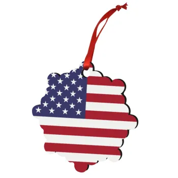 USA Flag, Christmas ornament snowflake wooden 7.5cm