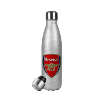 Arsenal, Μεταλλικό παγούρι θερμός Glitter Aσημένιο (Stainless steel), διπλού τοιχώματος, 500ml