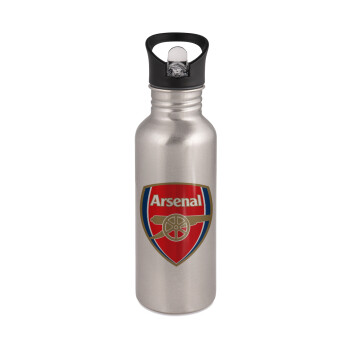Arsenal, Water bottle Silver with straw, stainless steel 600ml