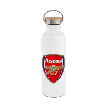 Arsenal, Stainless steel White with wooden lid (bamboo), double wall, 750ml