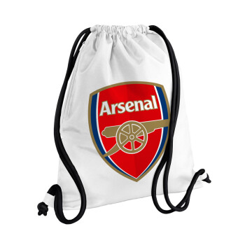 Arsenal, Τσάντα πλάτης πουγκί GYMBAG λευκή, με τσέπη (40x48cm) & χονδρά κορδόνια