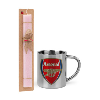Arsenal, Πασχαλινό Σετ, μεταλλική κούπα θερμό (300ml) & πασχαλινή λαμπάδα αρωματική πλακέ (30cm) (ΡΟΖ)
