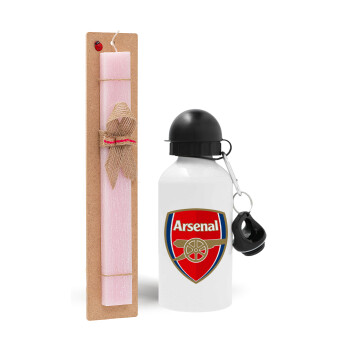 Arsenal, Πασχαλινό Σετ, παγούρι μεταλλικό αλουμινίου (500ml) & πασχαλινή λαμπάδα αρωματική πλακέ (30cm) (ΡΟΖ)