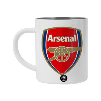 Arsenal, Λευκή Ανοξείδωτη Μεταλλική Κούπα 450ml - Διπλού Τοιχώματος 