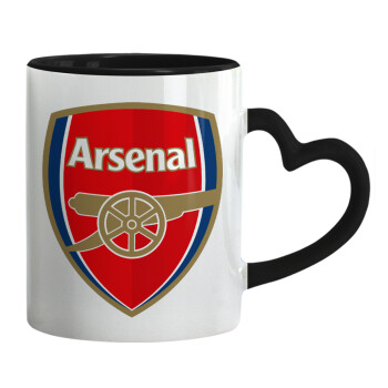 Arsenal, Κούπα καρδιά χερούλι μαύρη, κεραμική, 330ml