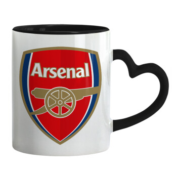 Arsenal, Κούπα καρδιά χερούλι μαύρη, κεραμική, 330ml