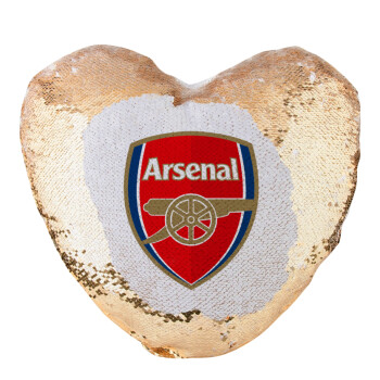 Arsenal, Μαξιλάρι καναπέ καρδιά Μαγικό Χρυσό με πούλιες 40x40cm περιέχεται το  γέμισμα