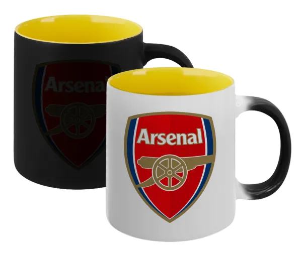Arsenal — Κούπα Μαγική εσωτερικό κίτρινη, κεραμική 330ml που αλλάζει χρώμα με το ζεστό ρόφημα