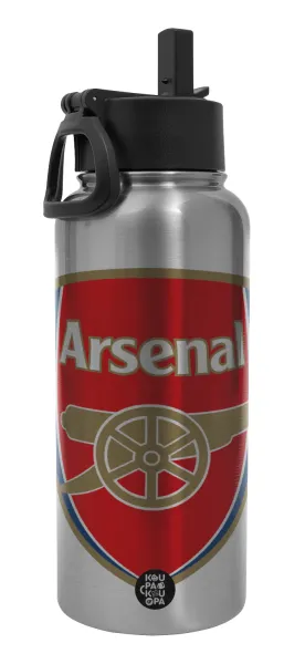 Arsenal — Metal mug thermo Silver with Straw and Spout Lid (Stainless steel), double wall, 950ml