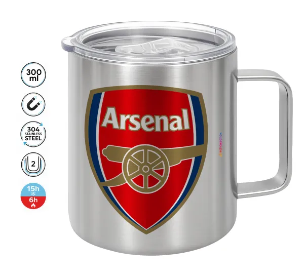 Arsenal — Double-walled stainless steel mug 300ml with temperature-retaining lid