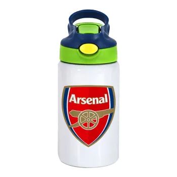 Arsenal, Children's hot water bottle, stainless steel, with safety straw, green, blue (350ml)