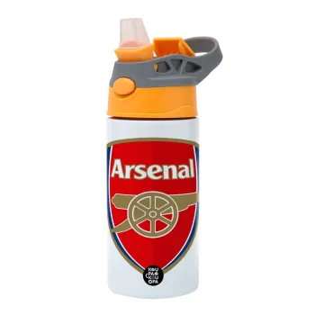 Arsenal, Children's hot water bottle, stainless steel, with safety straw, Orange/Grey (360ml) BPA-FREE