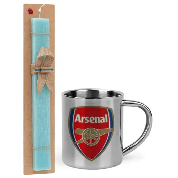 Arsenal, Easter Set, metallic thermal cup (300ml) & aromatic flat Easter candle (30cm) (TURQUOISE)