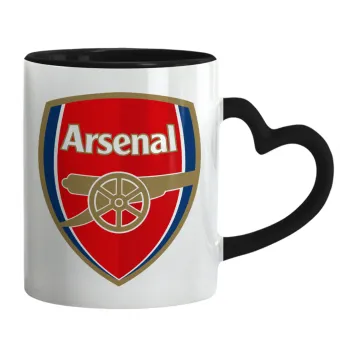 Arsenal, Κούπα καρδιά χερούλι μαύρη, κεραμική, 330ml