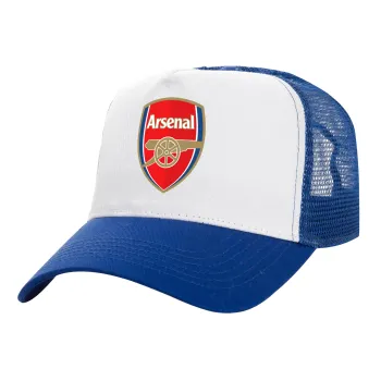 Arsenal, Adult Structured Trucker Hat, with Mesh, WHITE/BLUE (100% COTTON, ADULT, UNISEX, ONE SIZE)