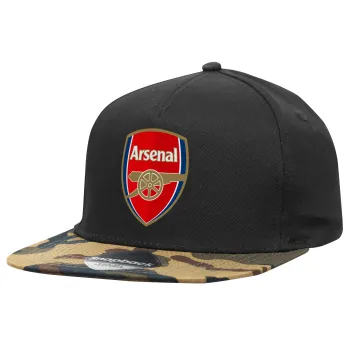 Arsenal, Καπέλο Ενηλίκων Flat Snapback Μαύρο/Παραλλαγή, (100% ΒΑΜΒΑΚΕΡΟ TWILL, ΕΝΗΛΙΚΩΝ, UNISEX, ONE SIZE)