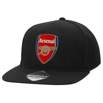 Arsenal, Καπέλο Ενηλίκων Flat Snapback Μαύρο, (100% ΒΑΜΒΑΚΕΡΟ TWILL, ΕΝΗΛΙΚΩΝ, UNISEX, ONE SIZE)