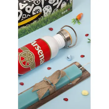 Arsenal, Πασχαλινή Λαμπάδα με παγούρι μεταλλικό (620ml, stainless steel) & κερί αρωματικό πλακέ (30cm) (ΤΙΡΚΟΥΑΖ)