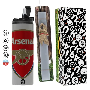 Arsenal, Easter candle with Grey Tumbler Thermo 600ml & aromatic flat candle (30cm) (GREY)