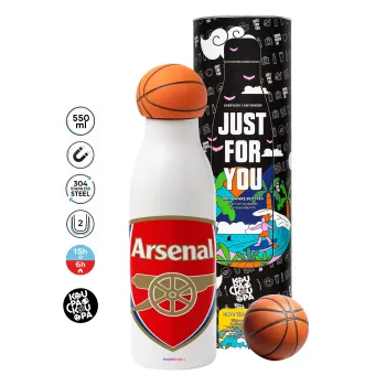 Arsenal, Μπάλα μπάσκετ μεταλλικό παγούρι θερμός, διπλού τοιχώματος, 550ml